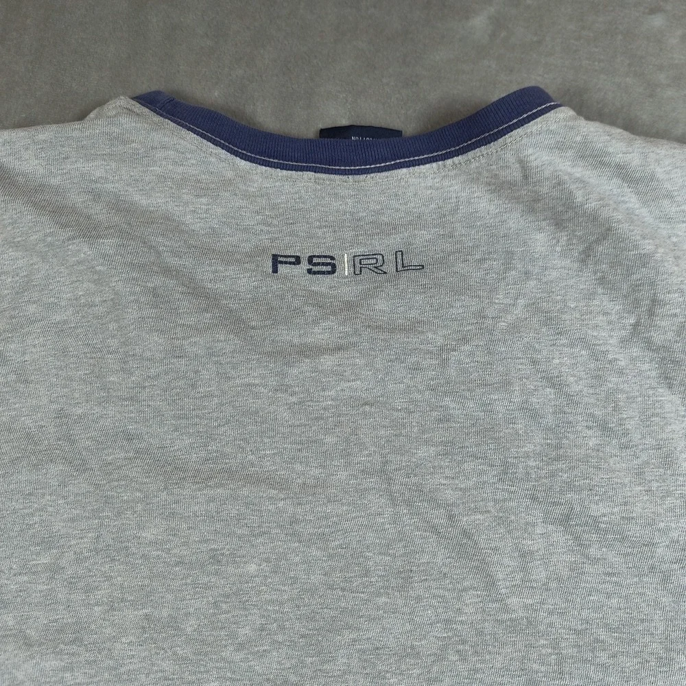 Vintage Polo Ralph Lauren Shirt Mens Large Gray Blue Ringer 67 Crew Neck
